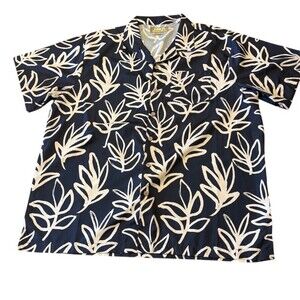 Aloha Co. Hawaiian Shirt 2XL Navy Tropical Leaf Print